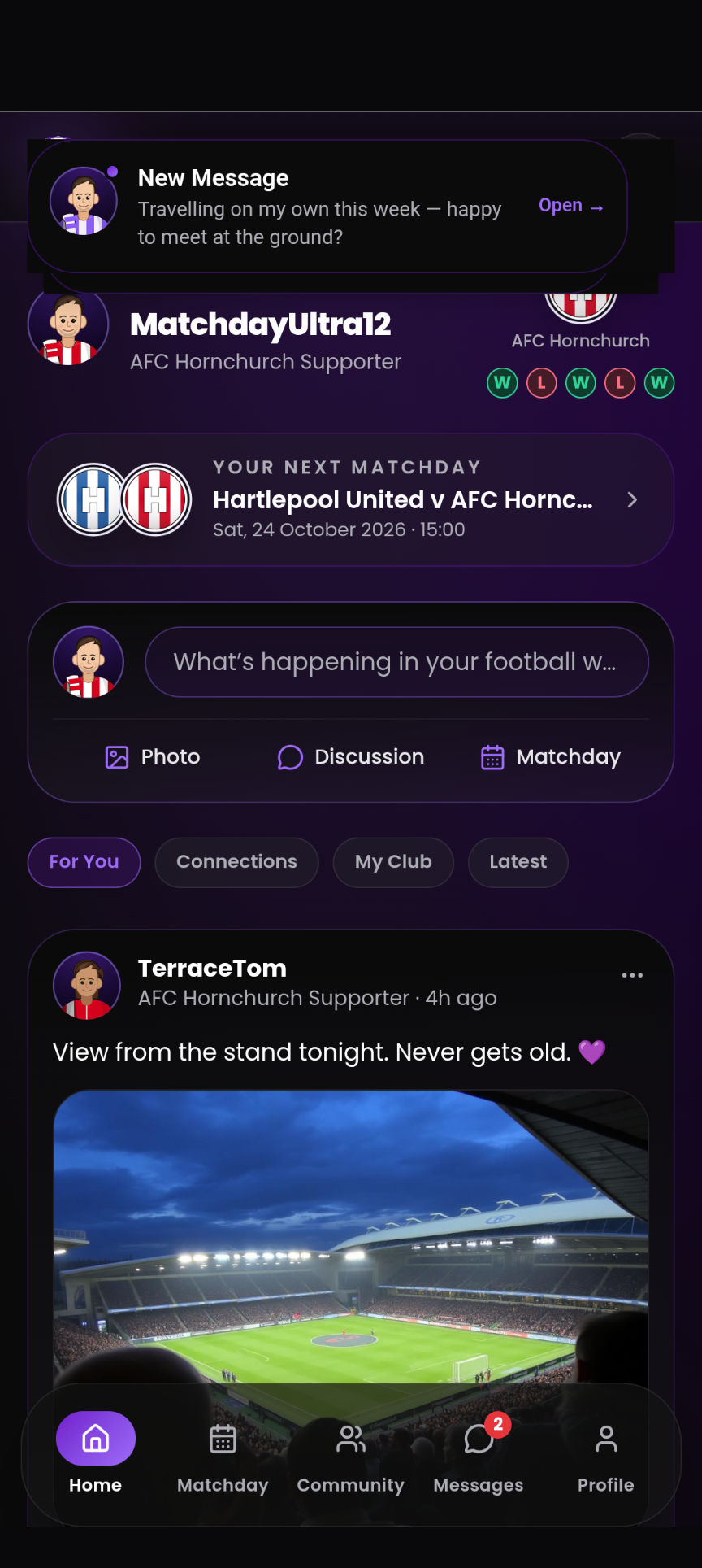 MatchdayPal Home screen