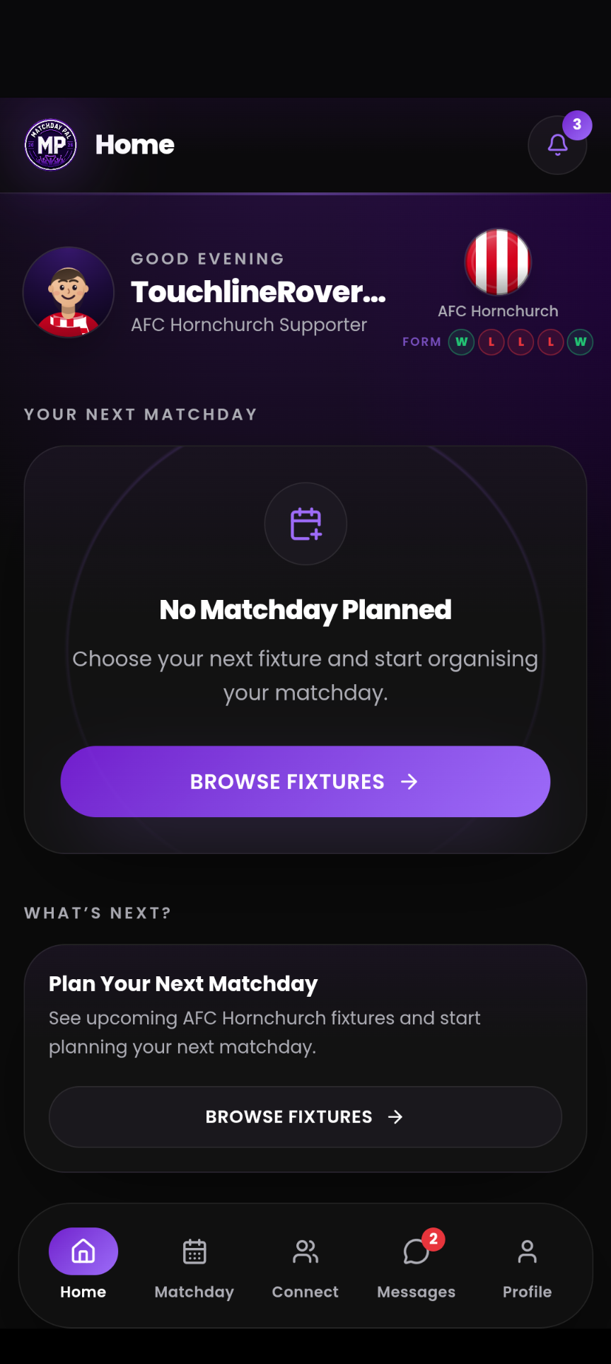 MatchdayPal Home screen